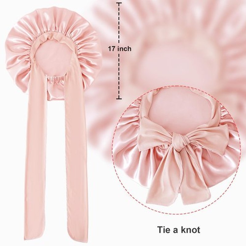 Large Silk Bonnet for Sleeping, Satin Hair Bonnet for Sleeping with Tie Band, Double Layer Satin Bonnets for Women Natural Curly Hair
