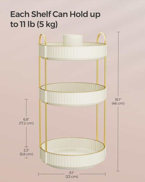 SONGMICS Makeup Organizer, 3-Tier Round Rotating Skincare Organizer Countertop, Customizable, Toiletries Vanity Organizer, Lazy Susan, Cloud White UJKA011W01