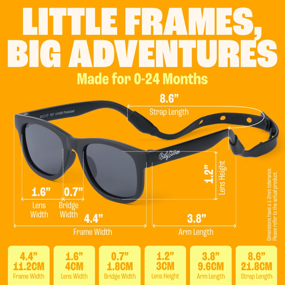 BABY SUNNIES Polarized Infant Sunglasses - 0-24 Months, Black Frame, Strap - UV400 Protection & Baby Travel Essential - Unbreakable Design for Baby Beach Essentials