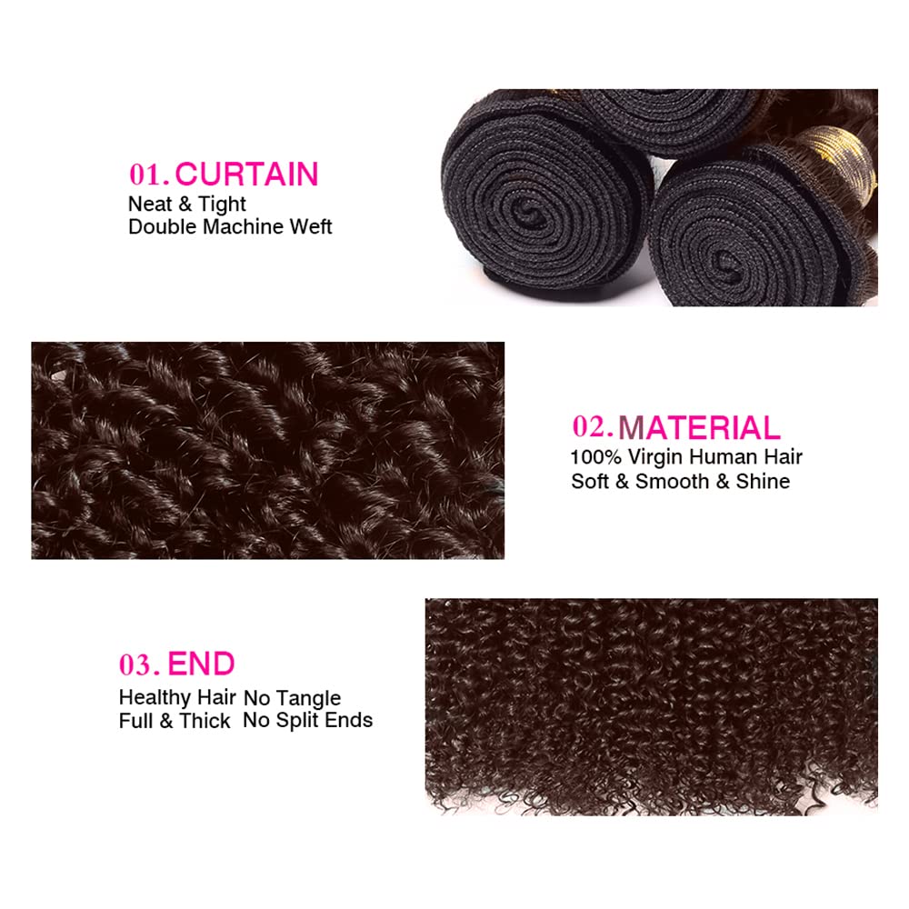 Brown Bundles Color #4 Kinky Curly Human Hair Bundles 24 inch 8A Grade Brazilian Unprocessed Virgin Hair Single Bundle Light Brown Curly Bundles Human Hair Weave for Black Women