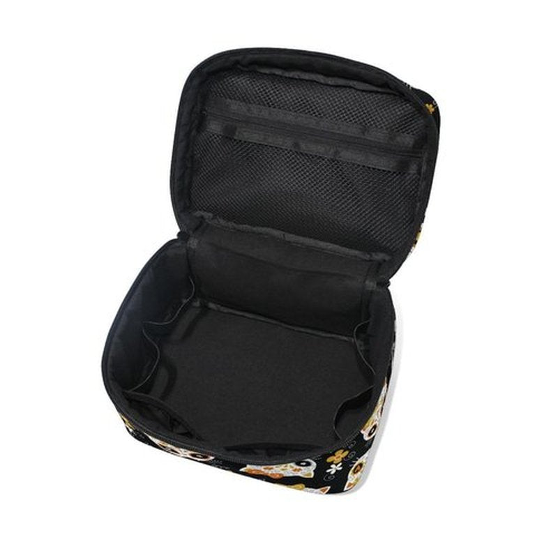 Cosmetic Bag Cat Sugar Skulls Flowers Travel Makeup Organizer Bag Portable Train Case for Women Girls
