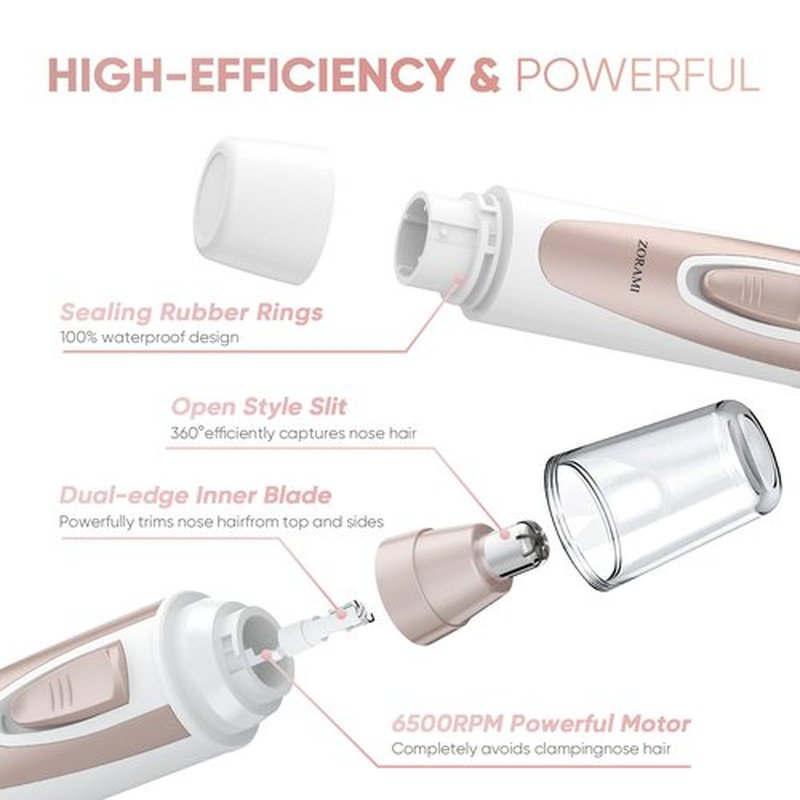 Ear and Nose Hair Trimmer Clipper - 2024 Professional Painless Eyebrow & Facial Hair Trimmer for Men Women, Battery-Operated Trimmer with IPX7 Waterproof, Dual Edge Blades for Easy Cleansing Pink