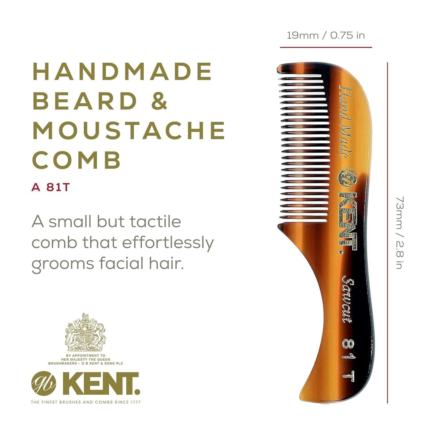 Kent 81T Beard & Mustache Comb Set - Travel-Friendly Grooming Kit Made in England