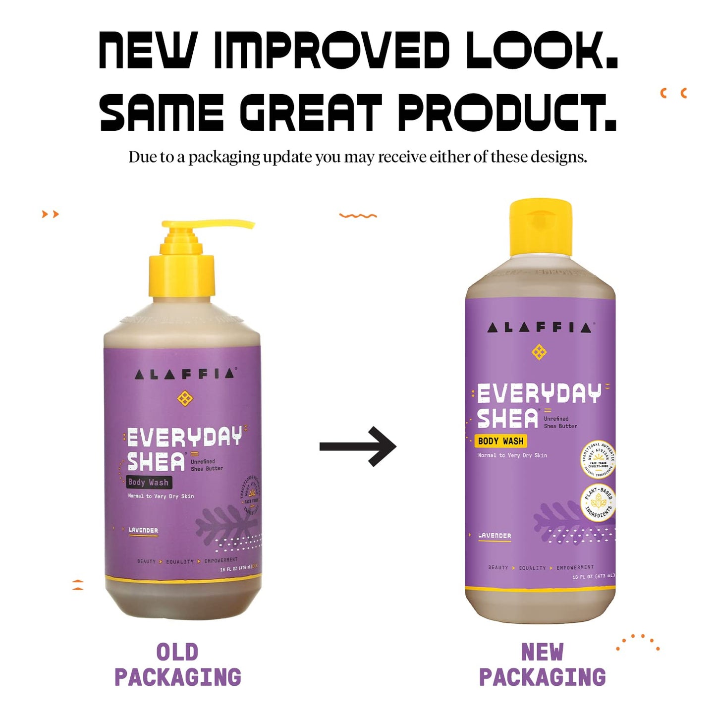 Alaffia Body Wash, EveryDay Shea, Lavender 2-Pack – Gentle Skin Cleanser, Shower Gel for Normal to Very Dry Skin, 16 Oz Ea