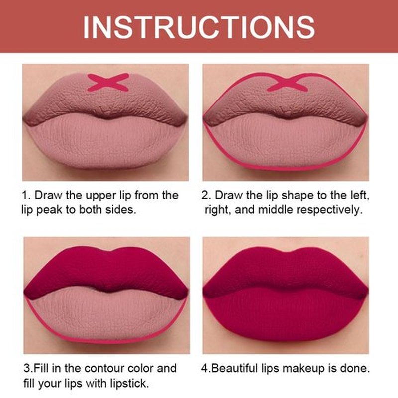 2 in 1 Plum Red Matte Lip Liner & Lipstick Combination, DNM Metallic Dual Ended Lipstick, Lip Liner, Lip Gloss, 24 Hour all Day Long-Lasting Waterproof Lipliners Pencil for Women Lip Makeup Gift Set02
