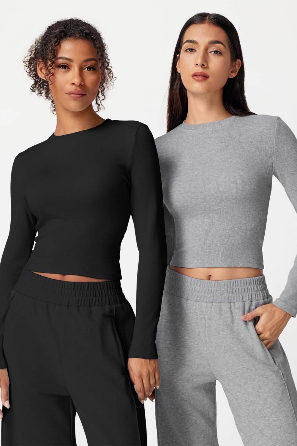 QINSEN 2 Piece Lounge Sets for Women Crewneck Long Sleeve Tops Wide Leg Pants Fall OutfitsGrey L