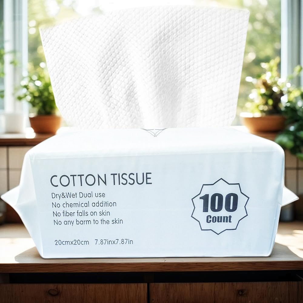 Disposable Face Towels, Biodegradable Facial Cleansing Towels, Ultra Soft & Thick Cloth for Sensitive Skin, Makeup Remover Dry Wipes, Lint-Free Towelettes for Cleansing (White, 300 Count (Pack of 3)
