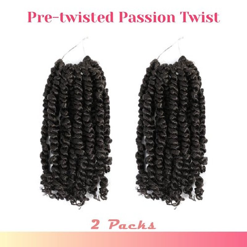 The BOHOBABE Pre-twisted Passion Twist Crochet Hair 10 Inch Short Pre-looped Crochet Passion Twist Braiding Hair 2 Packs (1#) 1#(Jet Black)