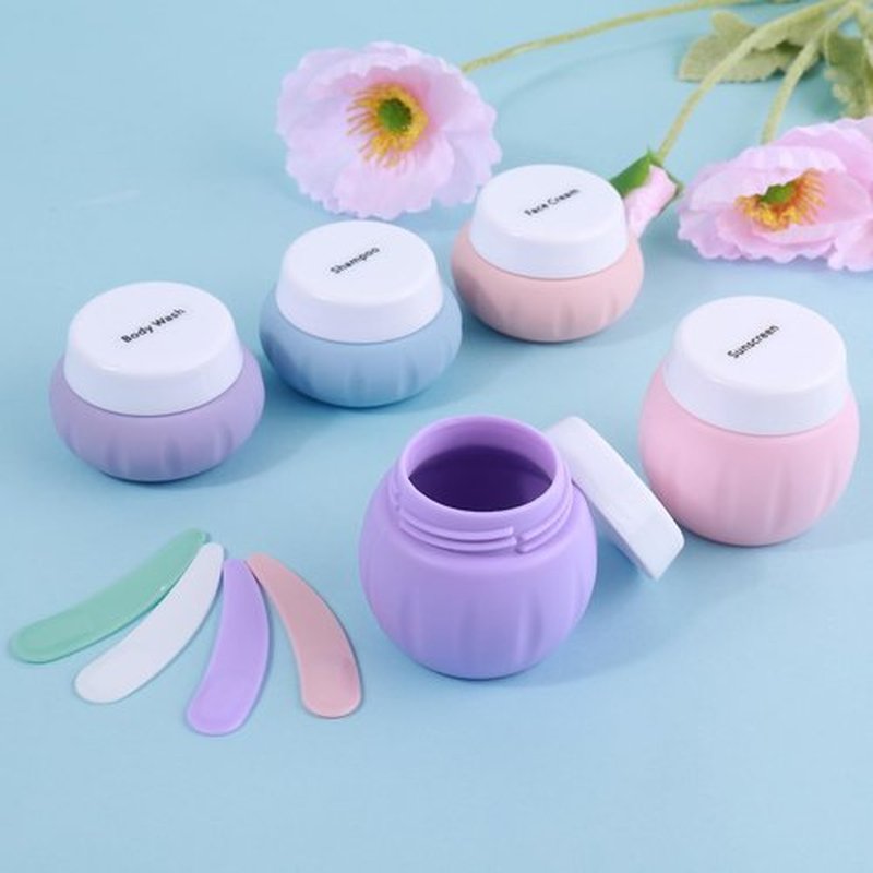 Travel Containers for Toiletries, GLAMFIELDS TSA Approved 2Pcs 1.7oz+3Pcs 1oz Travel Size Silicone Jars BPA Free, Leak-proof Travel Essentials with Lid for Cosmetic Face Hand Body Cream Purple(5Pack)