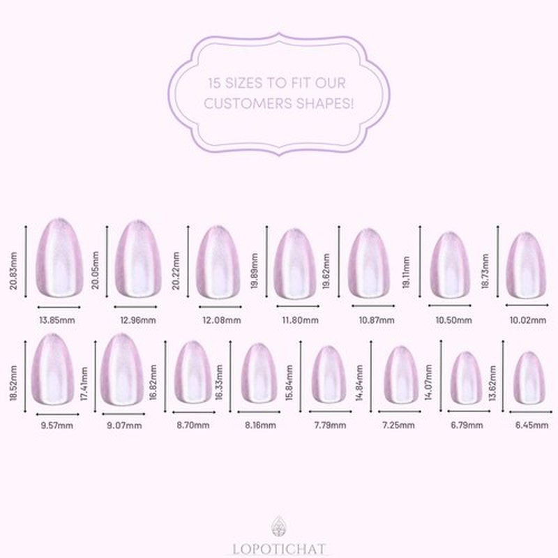 Lopotichat Ultra-Resistant Gel Press-On Nails Set - 30 Nails in 15 Sizes for Perfect & Natural Fit - Reusable Manicure for DIY Salon-Quality Nails at Home (Puur-fect)