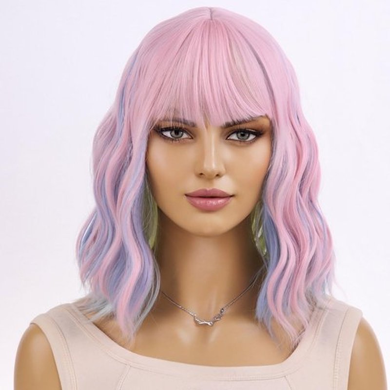 MAGQOO Rainbow Wig for Women Girls Multicolor Wig Short Curly Wavy Colorful Wigs Synthetic Heat Resistant Halloween Costume Cosplay Daily Use