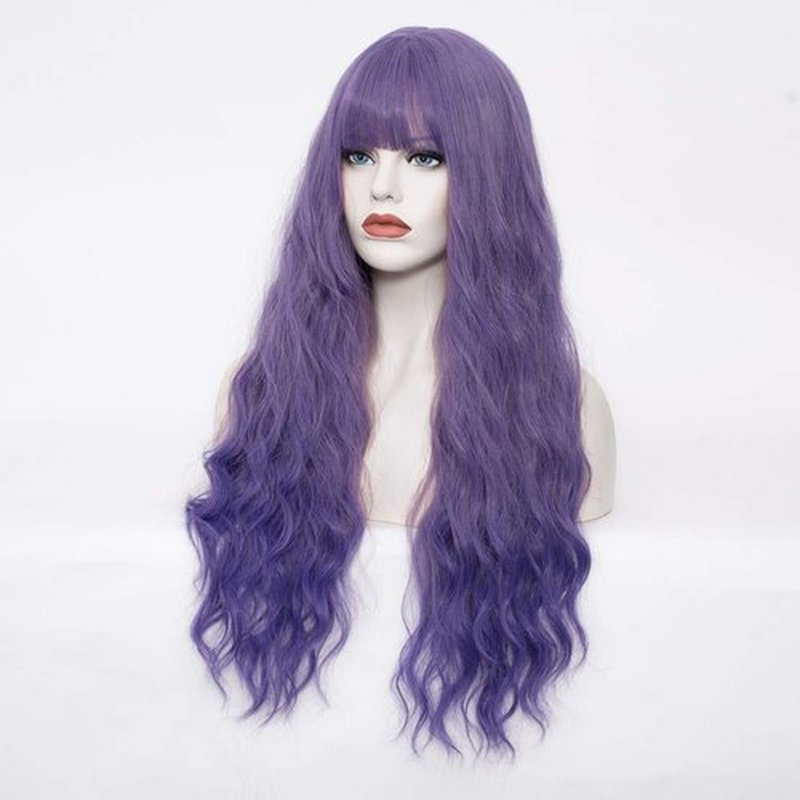 WGPFWIG Women's Purple Ombre Wig 27 Inches Long Curly Wavy Hair Wig Heat Resistant Fibers Synthetic Wig For Women Girl Cosplay Party Halloween Wig Cap Included (Purple Ombre)
