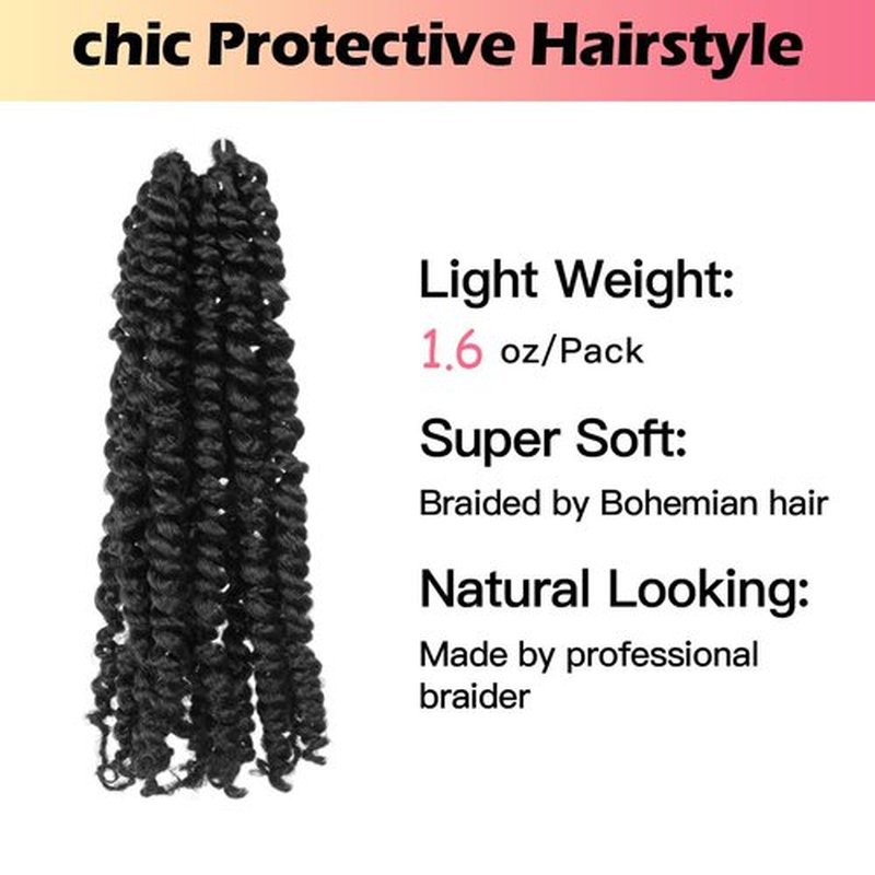 Niseyo 10 Inch Passion Twist Hair Pre-twisted 4 Packs Pre-looped Crochet Passion Twist Crochet Hair Short Braids (4Packs, Black)