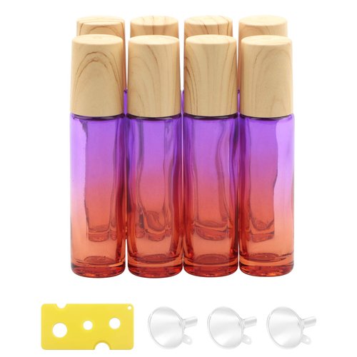Newzoll 8 Pcs Glass Roller Bottles Essential Oils Perfume Roll on Bottles 10 ml (1/3 oz) Purple Orange Gradient Rolling Bottles Vials Container for Oils Lip Balms