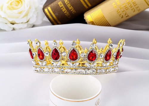 S SNUOY Red Crowns Cake Topper Birthday Crown for Women Gold Queen Tiaras and Crowns for Wedding Party Headpiece
