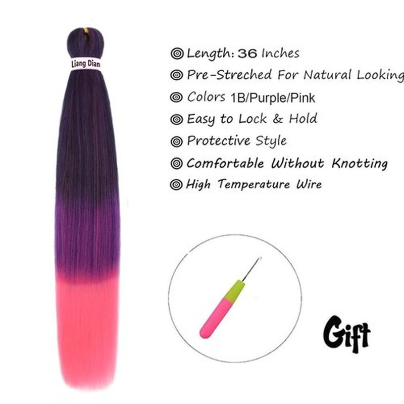 Liang Dian Braiding Hair Pre Stretched 36 Inches 8 Packs Synthetic Fiber Crochet Twist Braids Yaki texture Braiding Hair Extensions (36 Inch,1B/Purple/Pink)
