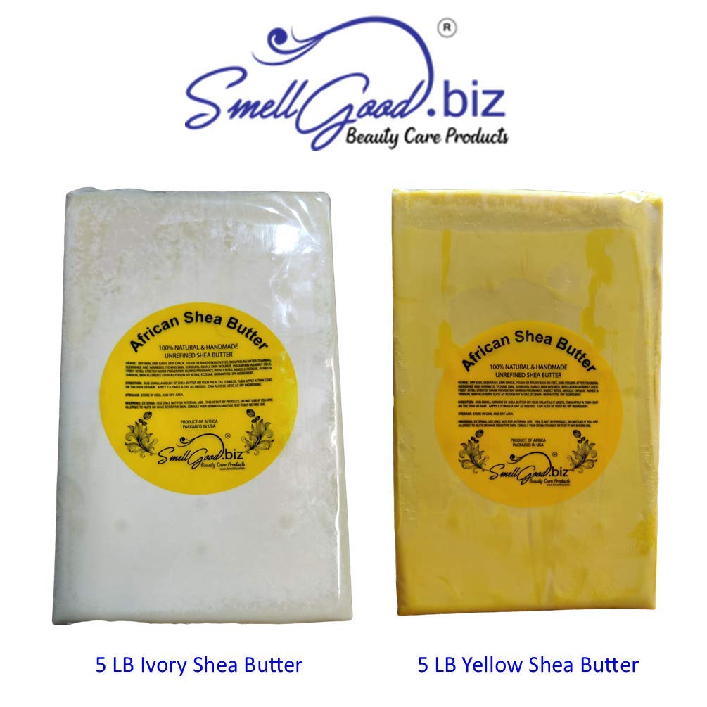SmellGood Yellow color Raw Unrefined Ghana Africa Pure 5 Pounds, yellow, Shea Butter, 80 Ounce