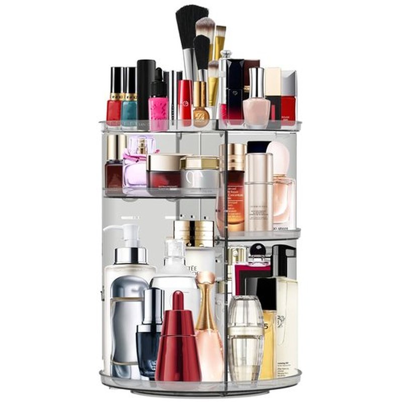 MISERWE Makeup Organizer 360 Rotating Cosmetic Organizer DIY Adjustable Makeup Carousel Spinning Holder Rack, Large Capacity Cosmetic Storage Box Makeup Brushes Organizer for Vanity Countertop (Grey)