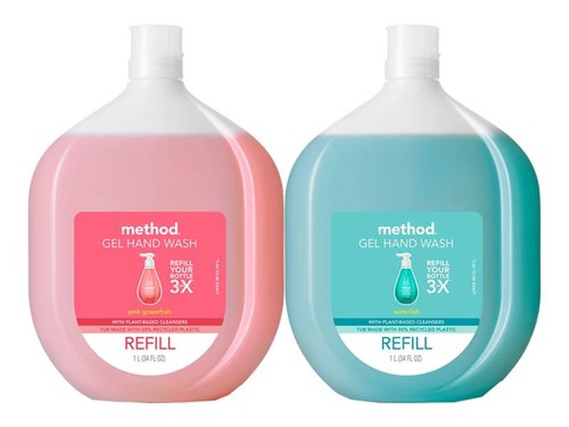 Method Gel Hand Soap Refill, Pink Grapefruit, Waterfall, 34 Fl Oz each, 2 CT (Variety Pack)