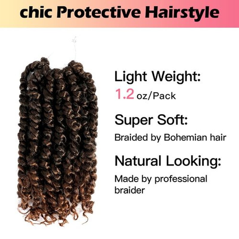 Niseyo 8 Inch Passion Twist Hair Pre-twisted 8 Packs Pre-looped Crochet Passion Twist Crochet Hair Short Braids (8 Packs, Ombre Medium Dark Brown)