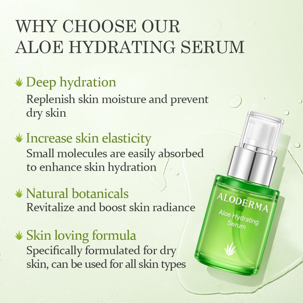 Aloderma Hydrating Face Serum with Organic Aloe + Hyaluronic Acid, 1.7 oz