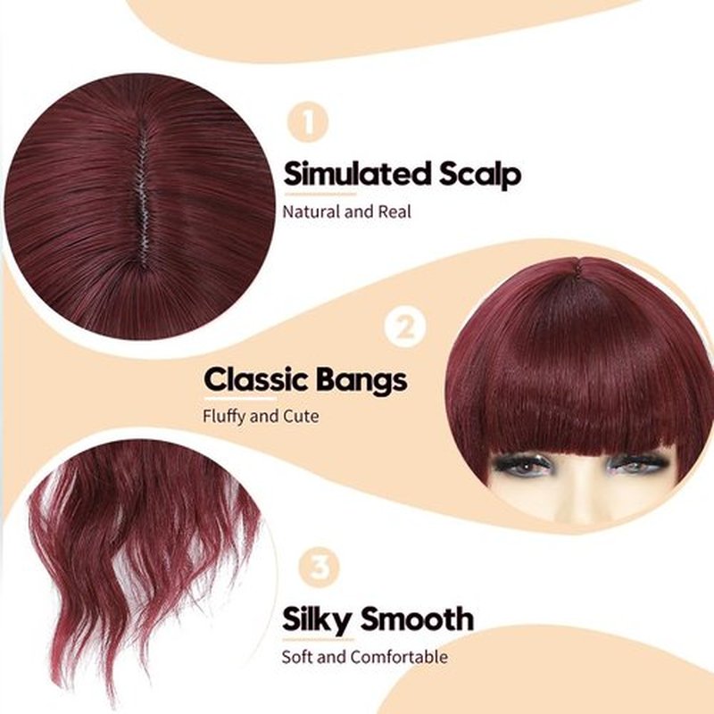 COSYMAY Wavy Wig With Bangs Synthetic Body Wave Wig for Women (Burgundy wig)