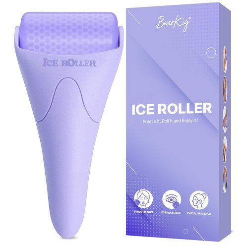 BearKig Ice Roller, Ice Roller for Face, Ice Face Roller, Cold Facial Ice Roller Massager for Eye Puffiness, Women's Gifts, Migraine, TMJ Pain Relief & Minor Injuries, Skin Care Products (Purple)