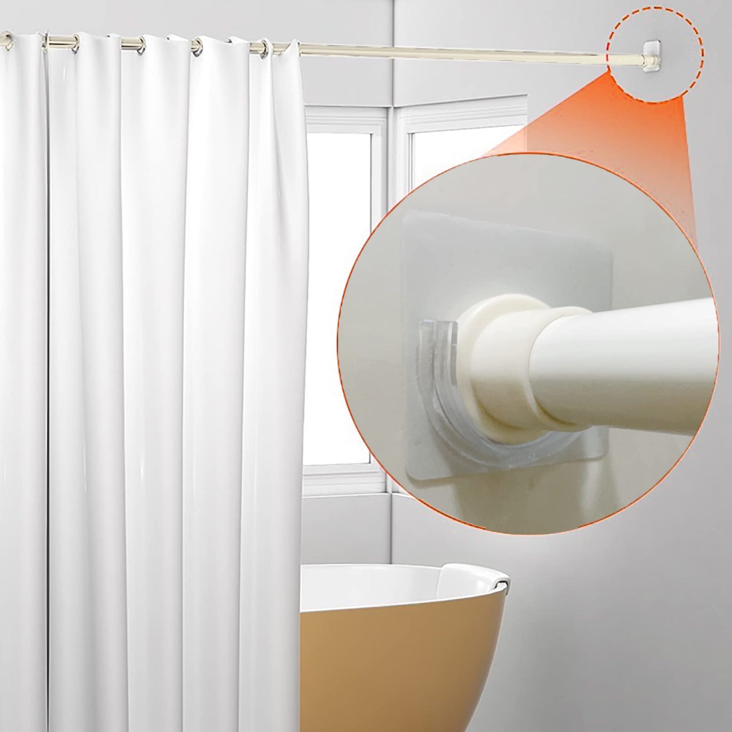 Venupple Shower Rod Holder, 2 Packs Tension Curtain Rod Bracket No Drilling, Adhesive Shower Rod Retainer Shower Curtain Rod Holder | Shower Curtain Rod not Included Transparent