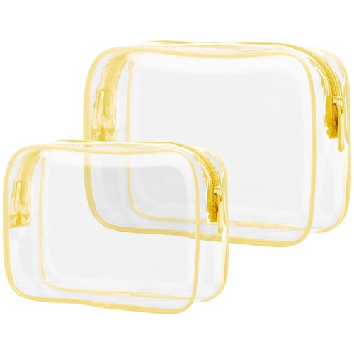 PACKISM Clear Makeup Bags - 2 Pack Quart Size Travel Bag TSA Approved Clear Travel Bags for Toiletries, Clear Cosmetic Bags Carry on Clear Toilety Bag TSA Approved Toiletry Bags, Yellow