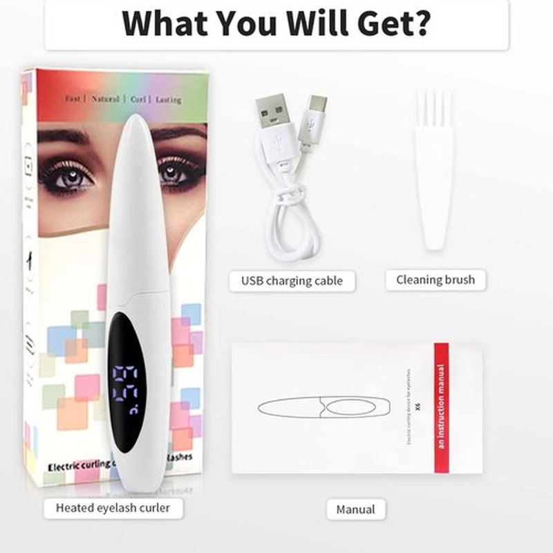 EYECURL Heated Lash Curler, Heated Eyelash Curler, Intelligent Power Off Rechargeable Electric Eyelash Curler Heated Quickly by Steel Wire for 24 Hs Long Lasting Natural Makeup - White