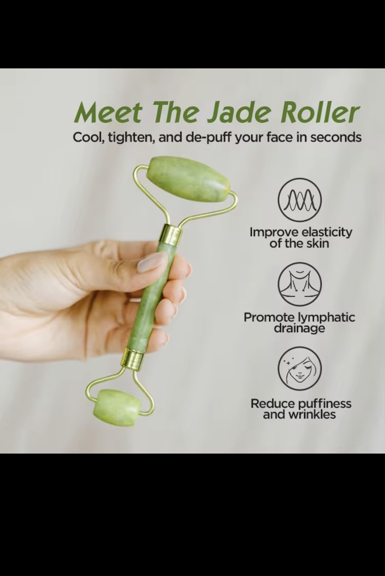 Jade Roller and Gua Sha Set, Natural Green Stone Facial Massage Tools with Gold Accents, 2-Piece Beauty Kit