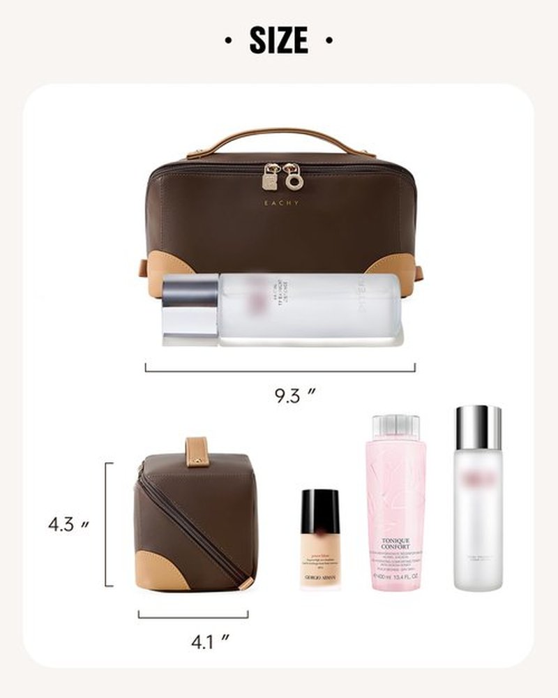 EACHY Travel Makeup Bag,Large Capacity Cosmetic Bags for Women,Waterproof Portable Pouch Open Flat Toiletry Bag Patchwork Makeup Bag (ZY-Brown)