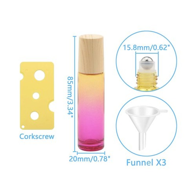 Newzoll 8 Pcs 10 ml (1/3 oz) Glass Roll on Bottles Yellow Rose Gradient Roller Bottles Vials Container for Essential Oils Perfume Lip Balms