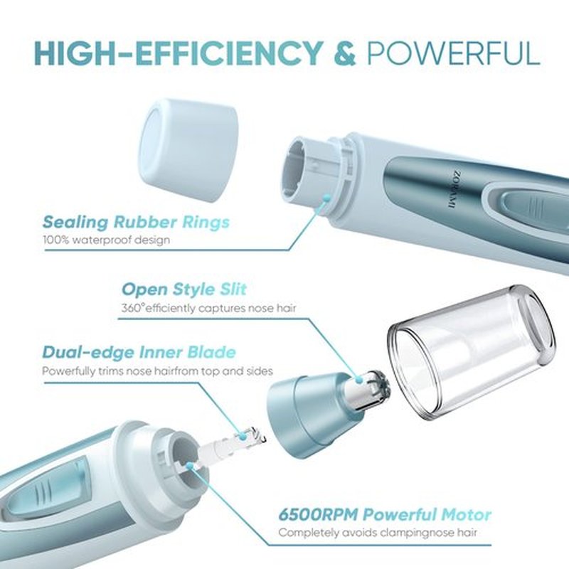 Ear and Nose Hair Trimmer Clipper - 2024 Professional Painless Eyebrow & Facial Hair Trimmer for Men Women, Battery-Operated Trimmer with IPX7 Waterproof, Dual Edge Blades for Easy Cleansing Blue