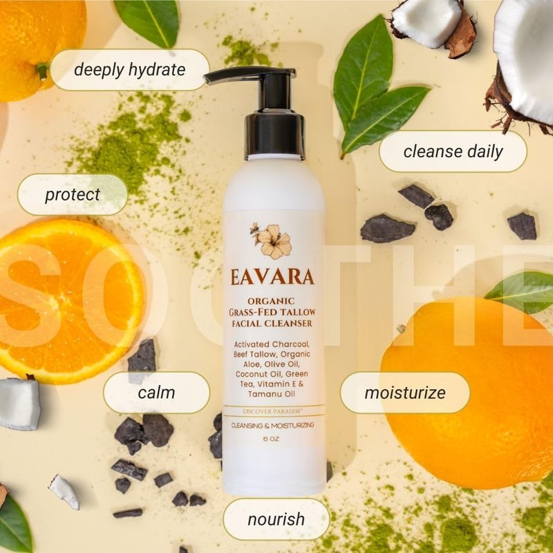 Beef Tallow Face Wash & Moisturizer Set | Natural Skincare Duo with Grass-Fed Tallow, Activated Charcoal & Oils - Hydrates & Cleanses Skin