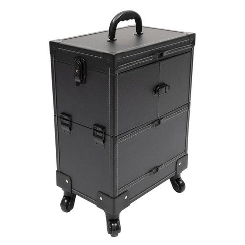 PalaUha Rolling Makeup Train Case Professional Cosmetic Organizer Trolley with Drawers Compartment Nail Case Wheeled Manicure Pedicure Storage Case for Hair Stylists Makeup Artists (Black A)