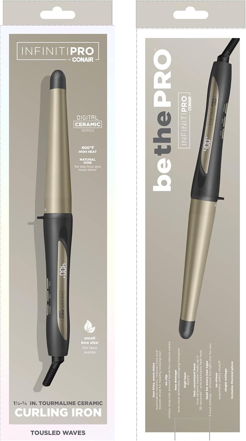 Tourmaline Ceramic Tapered Curling Wand - 1 1/4" to 3/4" for Beachy Waves