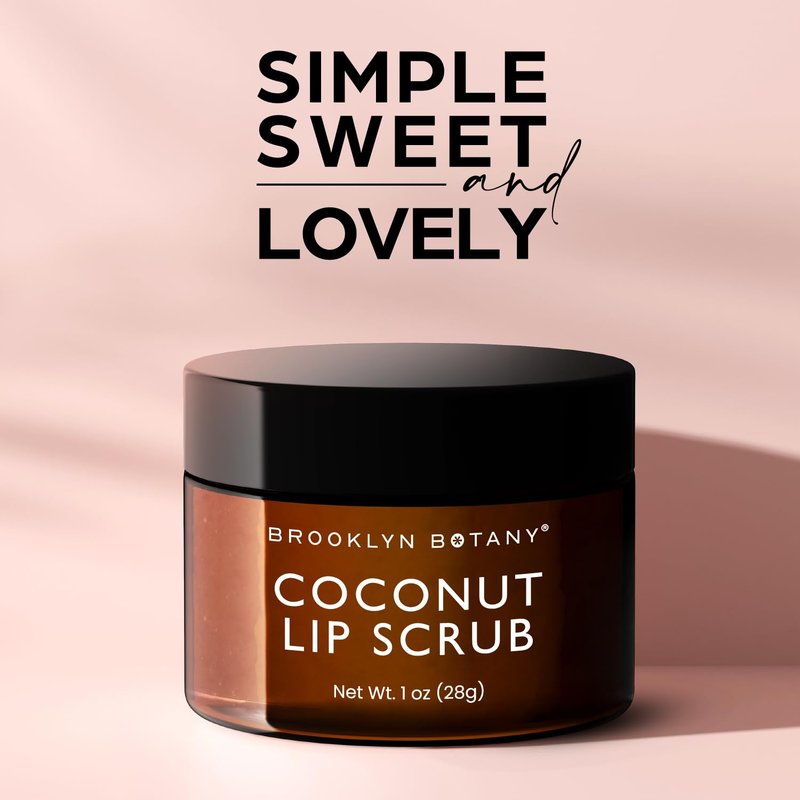 Brooklyn Botany Lip Scrub Exfoliator - Coconut Flavor | 1 oz Gentle Moisturizer for Dry, Chapped Lips