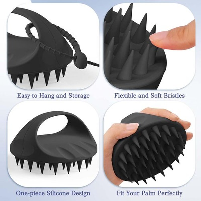 Manmihealth Slicone Scalp Massager & Upgrade Silicone Body Scrubber Set 2 PCS, Extra-Large Shampoo Brush & Body Scrubbers for Use in Shower with a Free Silicone Strap & Hook Style 2 (Black*2)