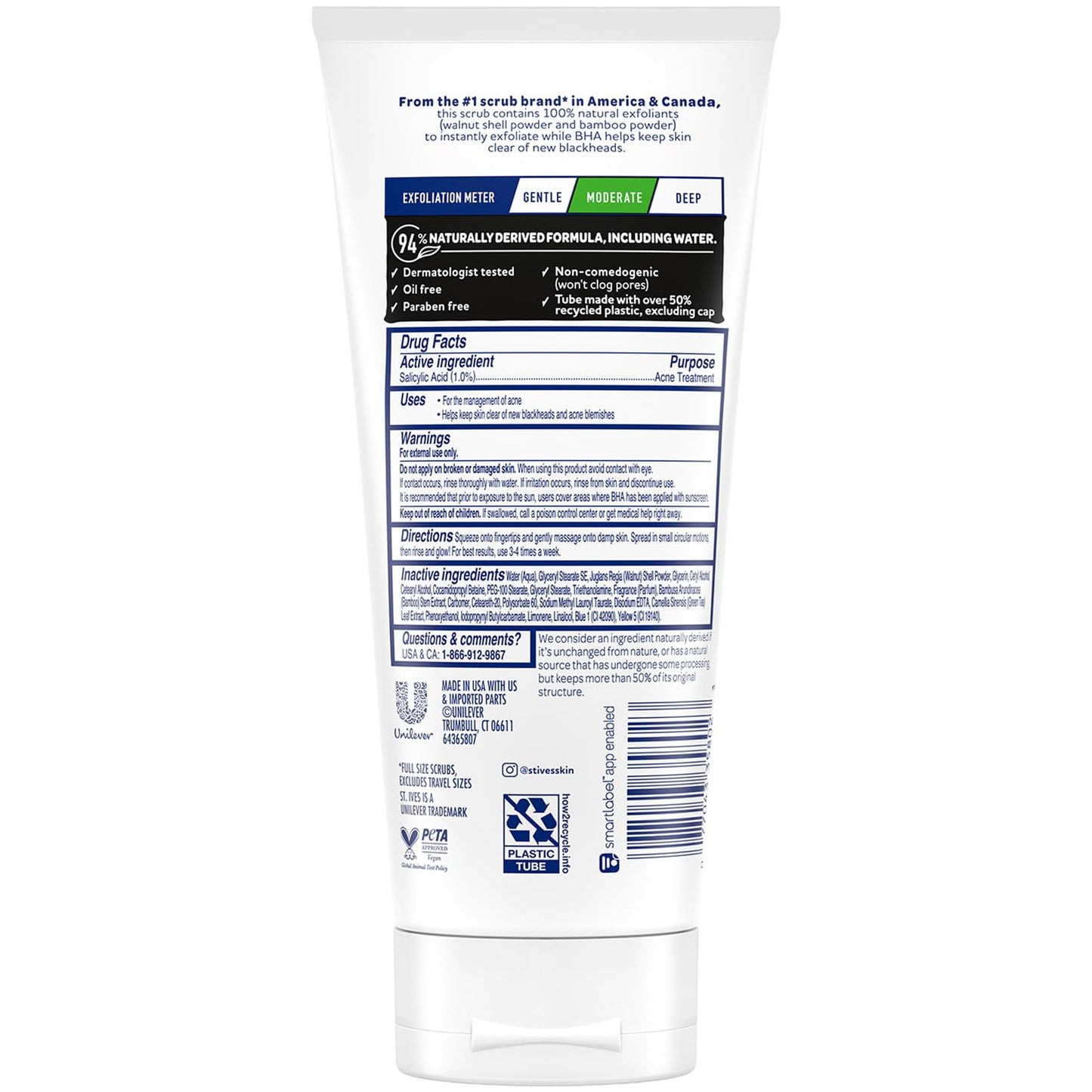 St. Ives Facial Scrub, BHA Green Tea & Bamboo with 1% Salicylic Acid for Acne-Prone Skin, 6 Oz