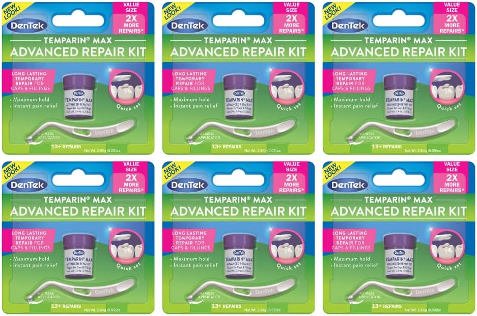 DenTek Temparin Max Dental Repair Kit - 6 Pack of Caps & Fillings, 2.64g Each