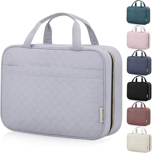 HXLGMD Travel Toiletry Bag for Women, Portable Makeup Cosmetic Bag with Hanging Hook, Travel Essentials 3 in 1 Packing Organizer Travel Bag for Accessories, Shampoo, Full-size Container, Toiletries
