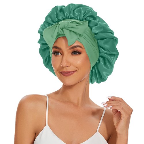 Satin Silk Bonnet Hair Bonnet for Sleeping Jumbo Sleep Cap, Bonnet for Women Curly Hair, Double Layer Bonnet with Tie Band, Shower Cap