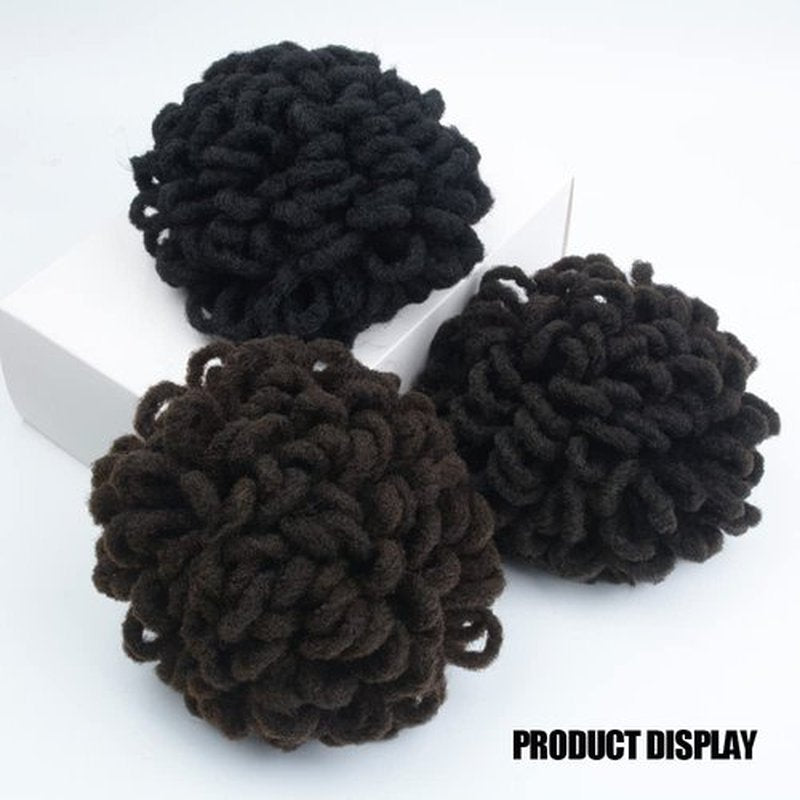 Yinmei Baibian 10inch Loc Ponytail Drawstring Petal Bun Afro Dreadlock Buns Pony Tail Curly Puff Braided Ponytails for Black Women Faux Locs Braided Bun(2#)