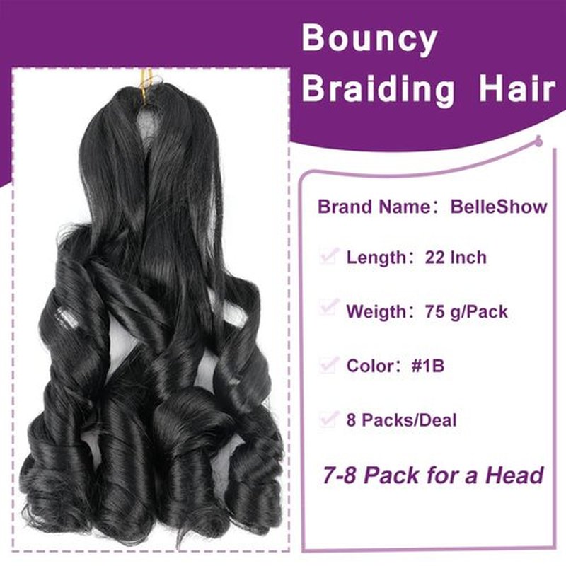 French Curly Braiding Hair 8 Pack 22 Inch Spanish Curly Braiding Hair for Box Braids Loose Wave Braiding Hair Pre Stretched Crochet Braids Synthetic Micro Spiral Curl Braiding (22Inch Pack of 8, #1B)