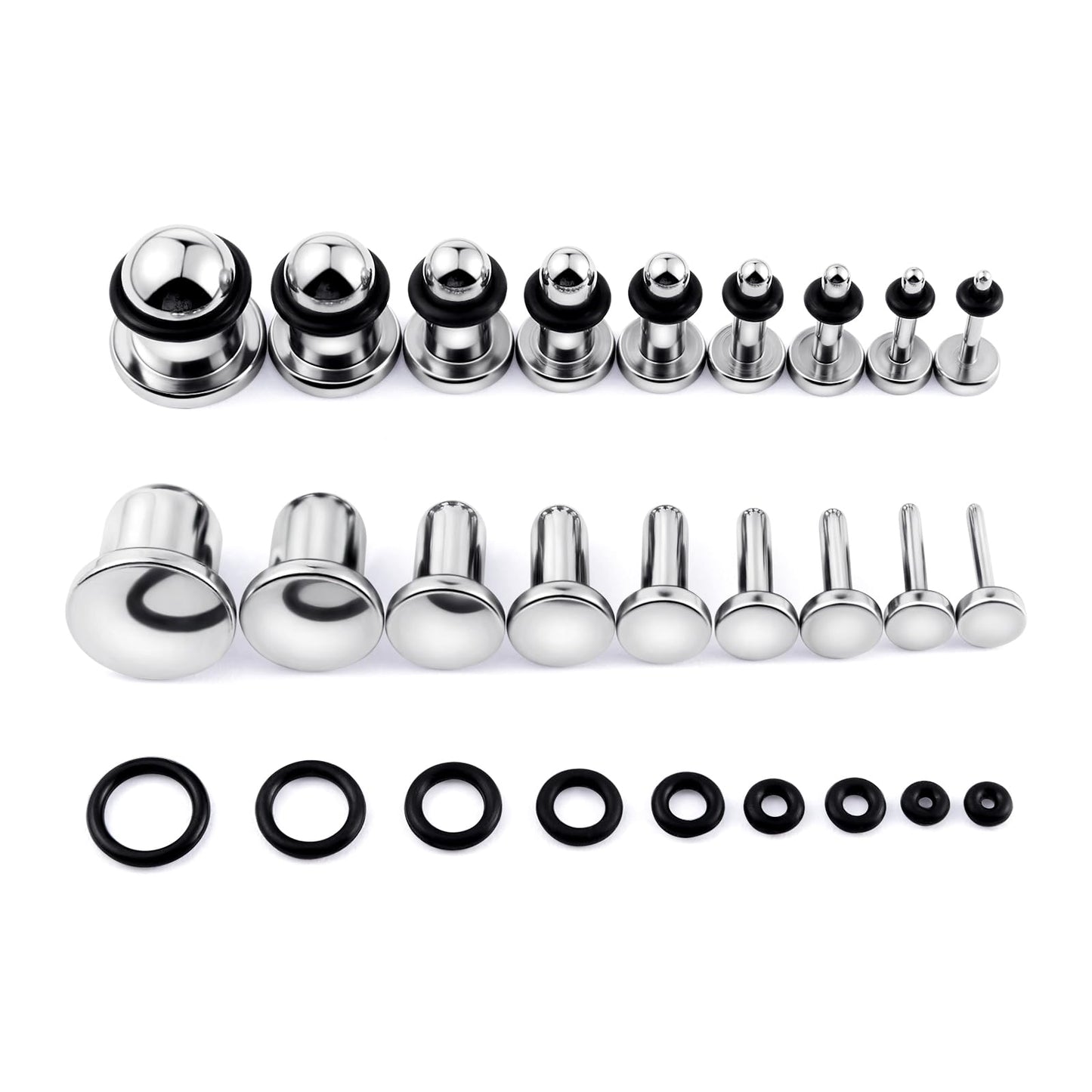 Longbeauty 18PCS 14G-00G Ear Stretching Kit Single Flat Top Gauges Plugs Surgical Steel Ear Expander Body Piercing Jewelry