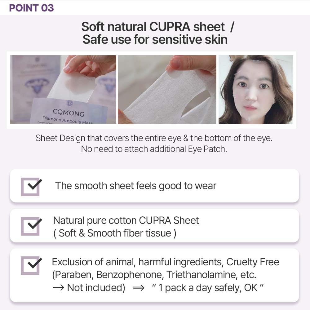 CQMONG Diamond Ampoule Sheet Mask (30g x 10pcs), Korean Face Facial Masks, Glossy & Elastic Skin, Hydrating, Soothing, Nourishing, Collagen & Hyaluronic Acid, Smooth Sheet