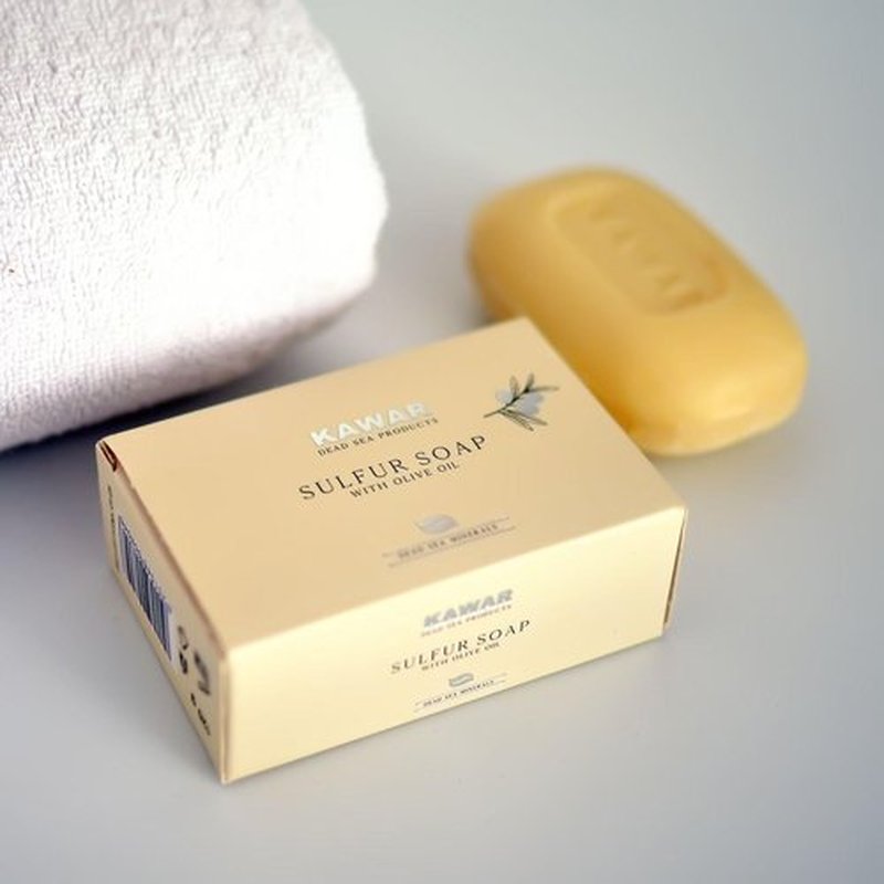 KAWAR Dead Sea Sulfur Soap with Olive Oil, Relief Skin Conditions Such as Acne, Psoriasis, Eczema & Blackheads, for Oily to Normal Skin, Vegan Soap Bar for Men & Women, 4.2 oz