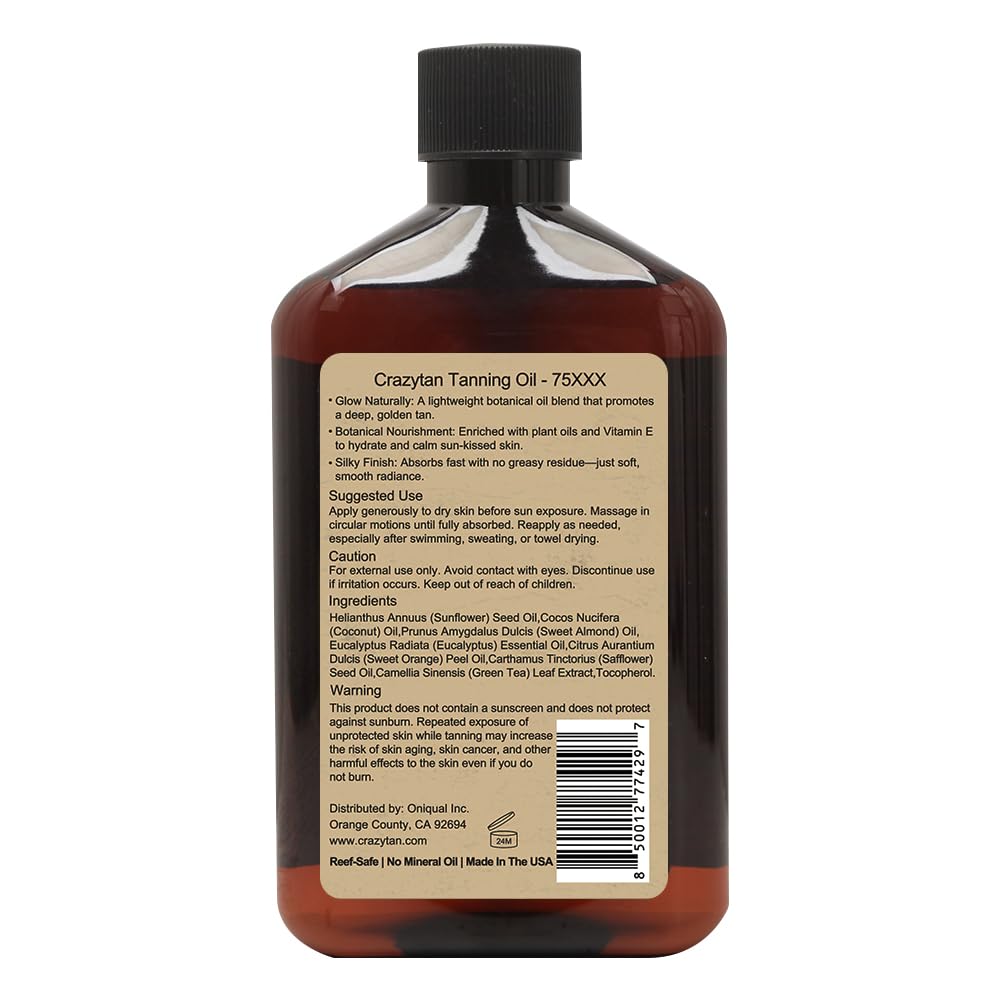 Crazytan Tanning Oil 75xxx 8oz Deep Dark radiance Natural Coconut Oil Vitamin E