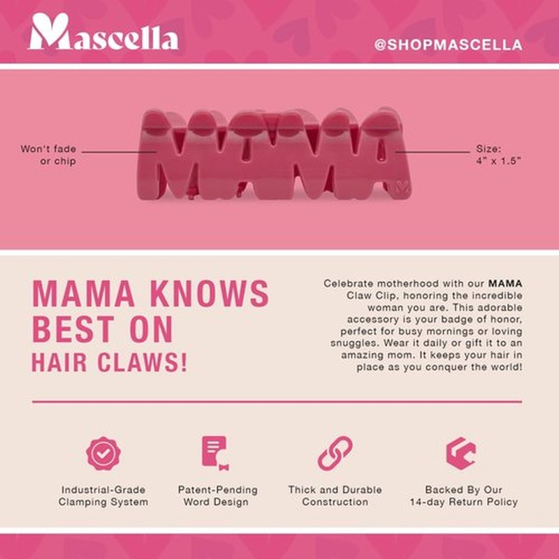 Mascella MAMA Personalized Hair Claw Clip - Custom Name Word Design, Large Strong Hold Non-Slip Hair Claw for Women, Durable Hair Accessory, Stylish Hair Clip for Everyday Wear (Carnival)